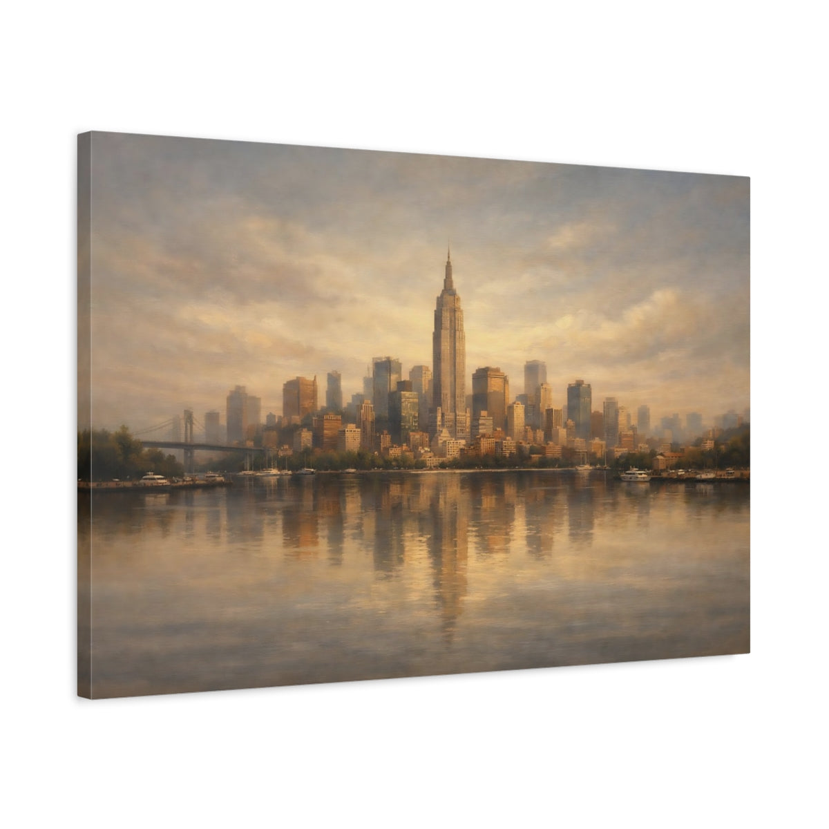 Side Mockup 2. Urban Calm Room Light Surface shown as stretched canvas wall art