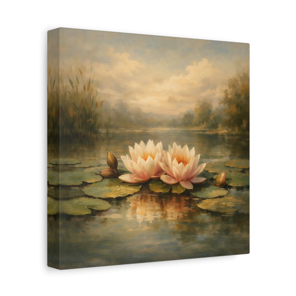 Side Mockup 9. Nature Water Lilies Pink Water Lilies Pond shown as stretched canvas wall art