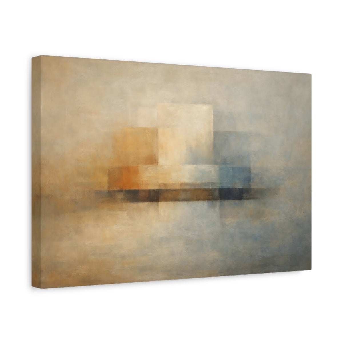 Side Mockup 4. Abstract Abstract Shapes Muted Beige Blue shown as stretched canvas wall art