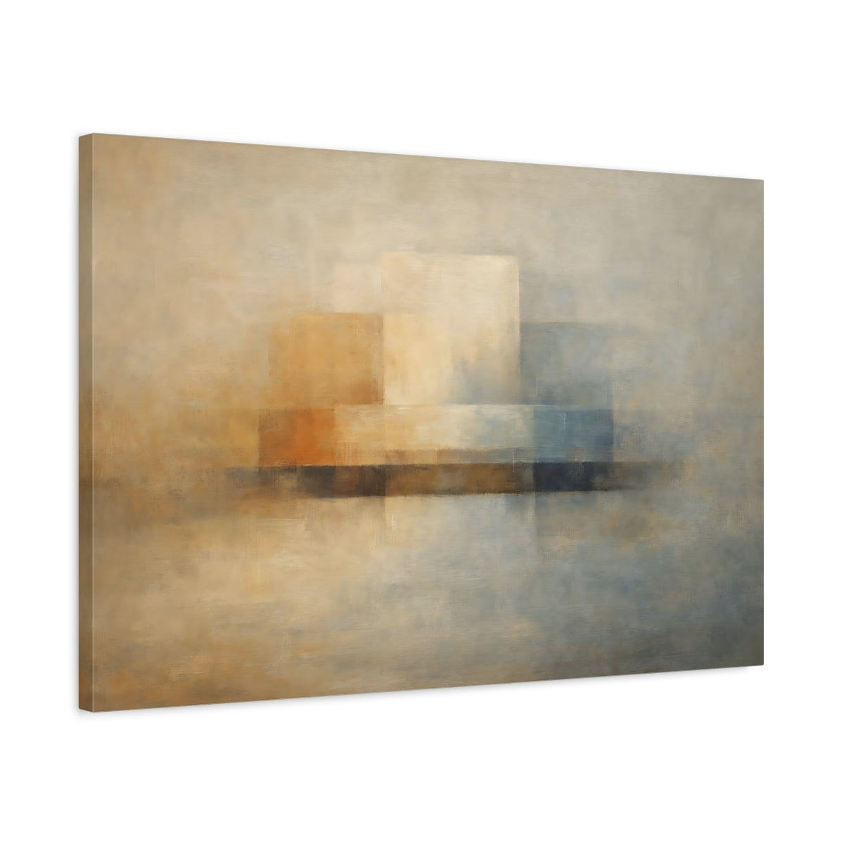 Side Mockup 2. Abstract Abstract Shapes Muted Beige Blue shown as stretched canvas wall art