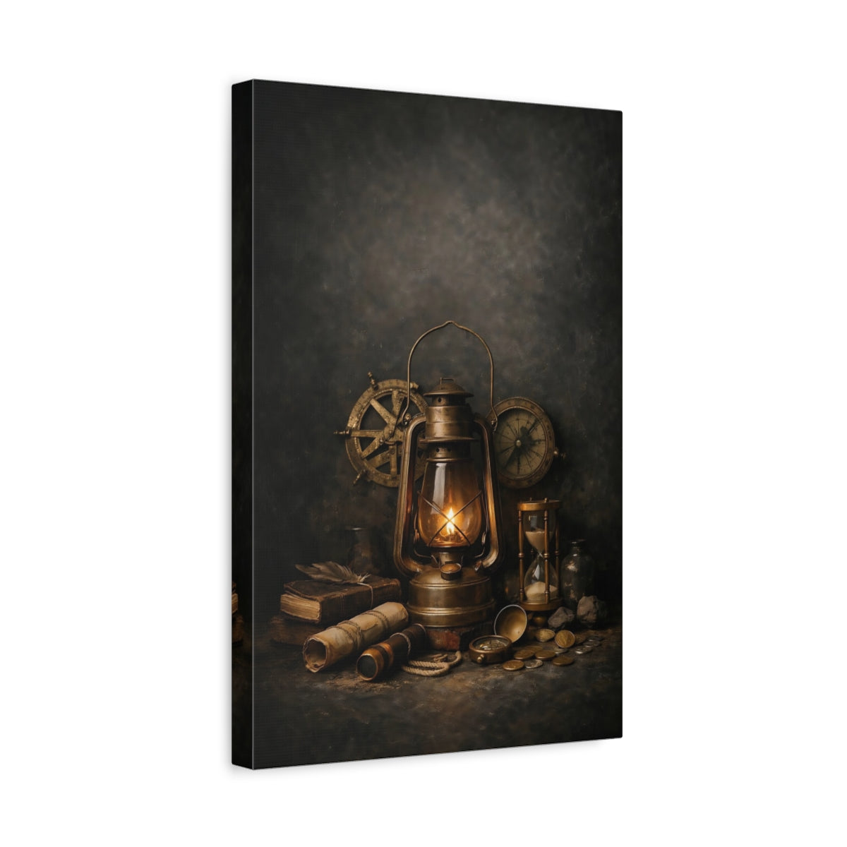 Vintage Lantern Bronze And Gold - Canvas Wall Art Print