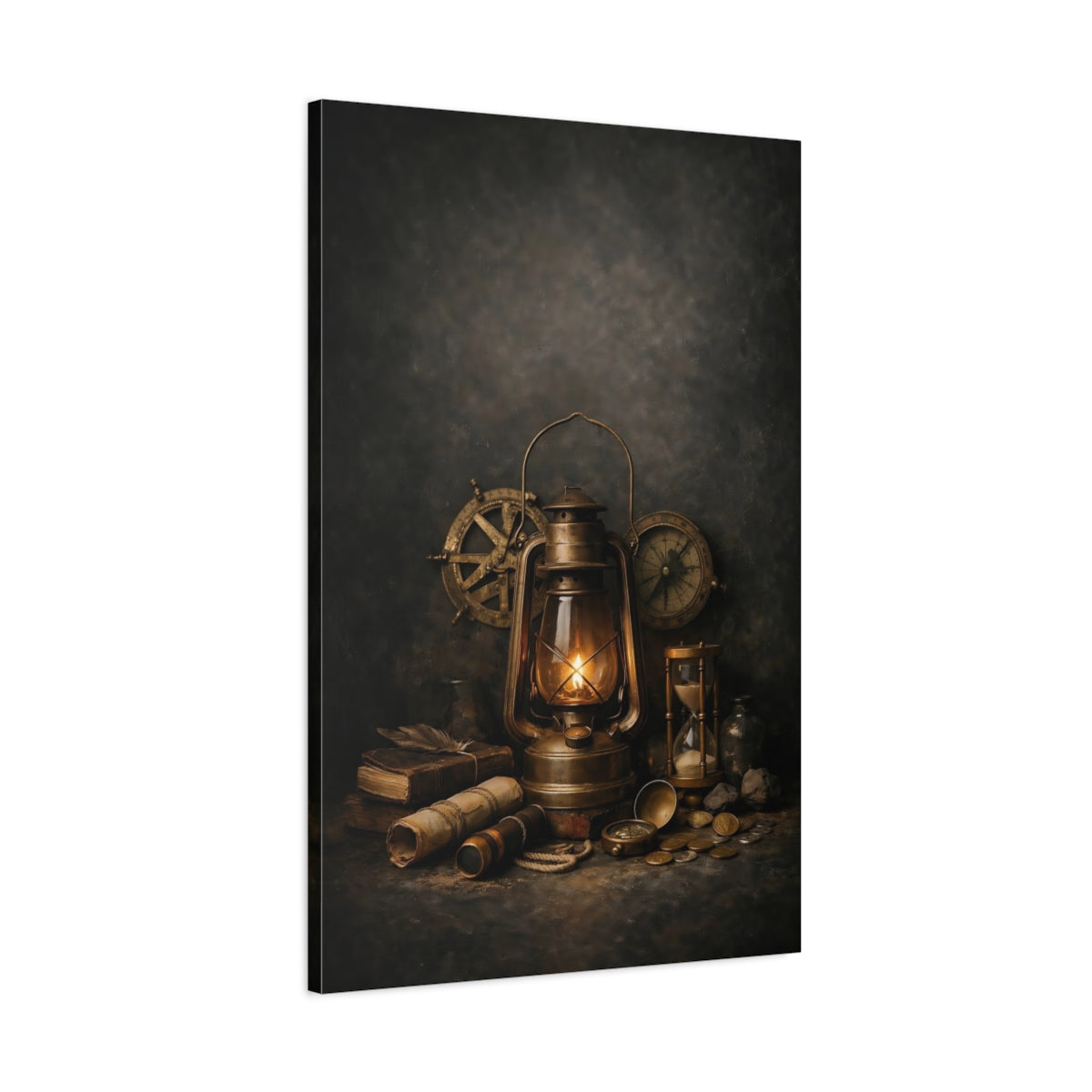 Vintage Lantern Bronze And Gold - Canvas Wall Art Print