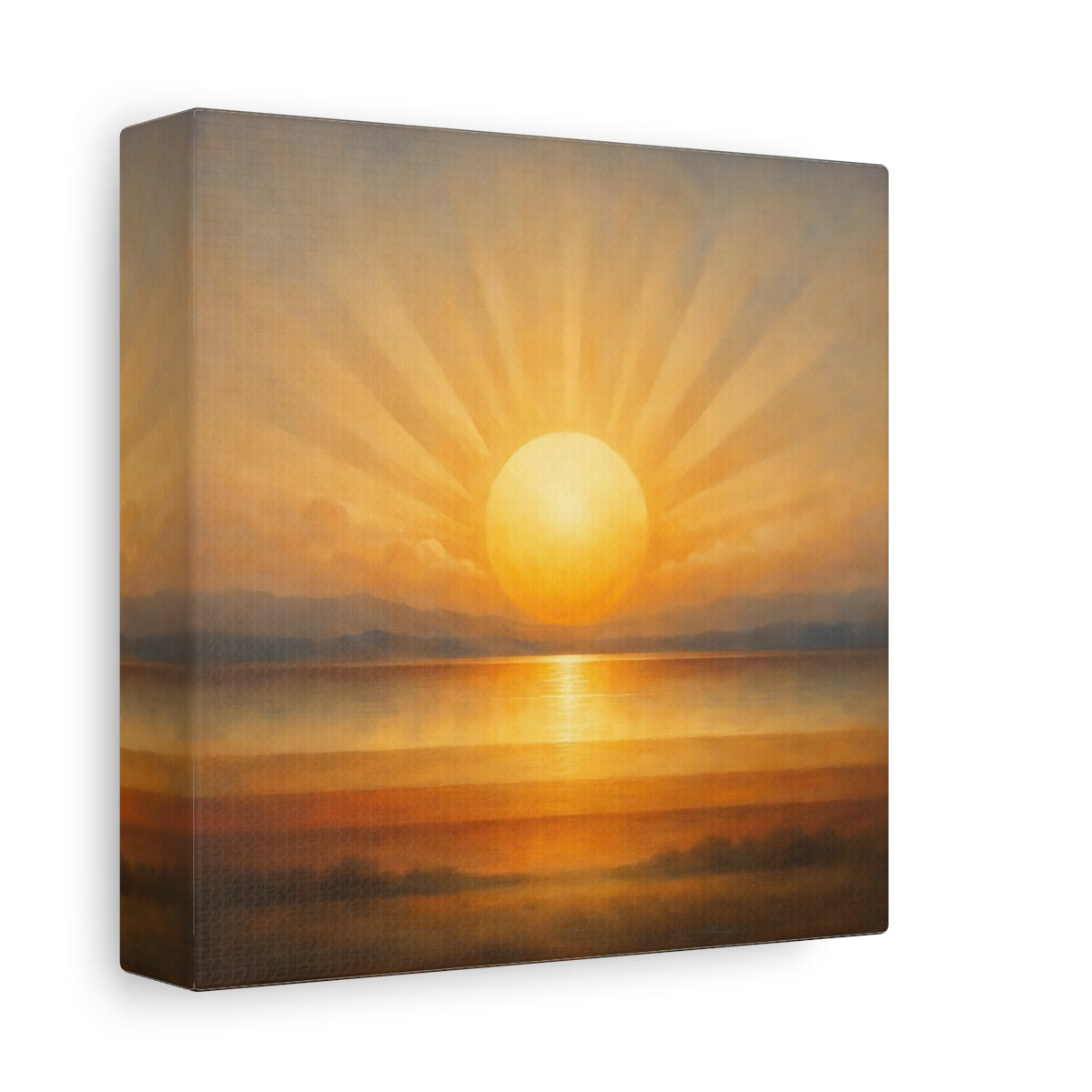 Side Mockup 1. Nature Ocean Sunset Golden Sunset shown as stretched canvas wall art