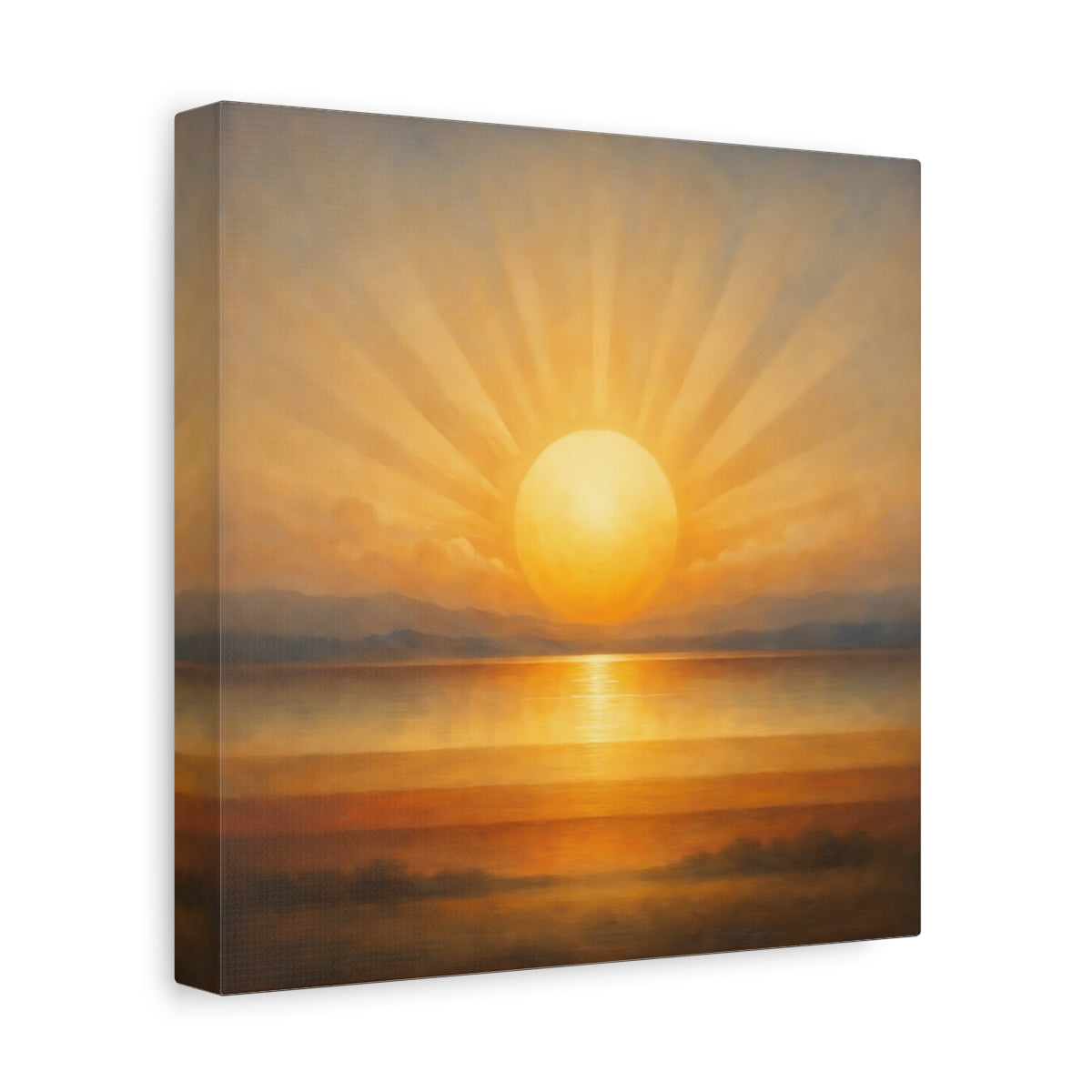 Side Mockup 9. Nature Ocean Sunset Golden Sunset shown as stretched canvas wall art