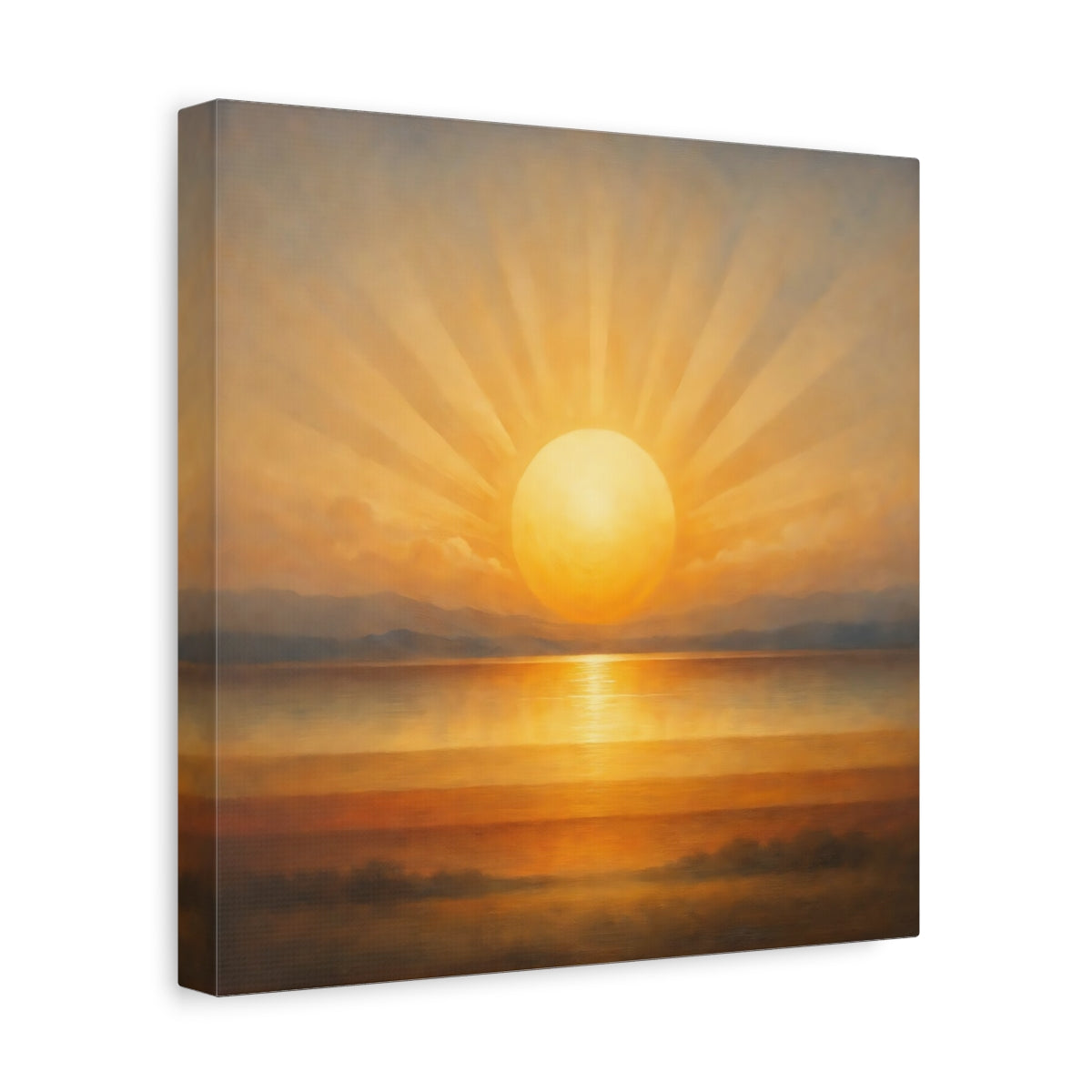 Side Mockup 8. Nature Ocean Sunset Golden Sunset shown as stretched canvas wall art