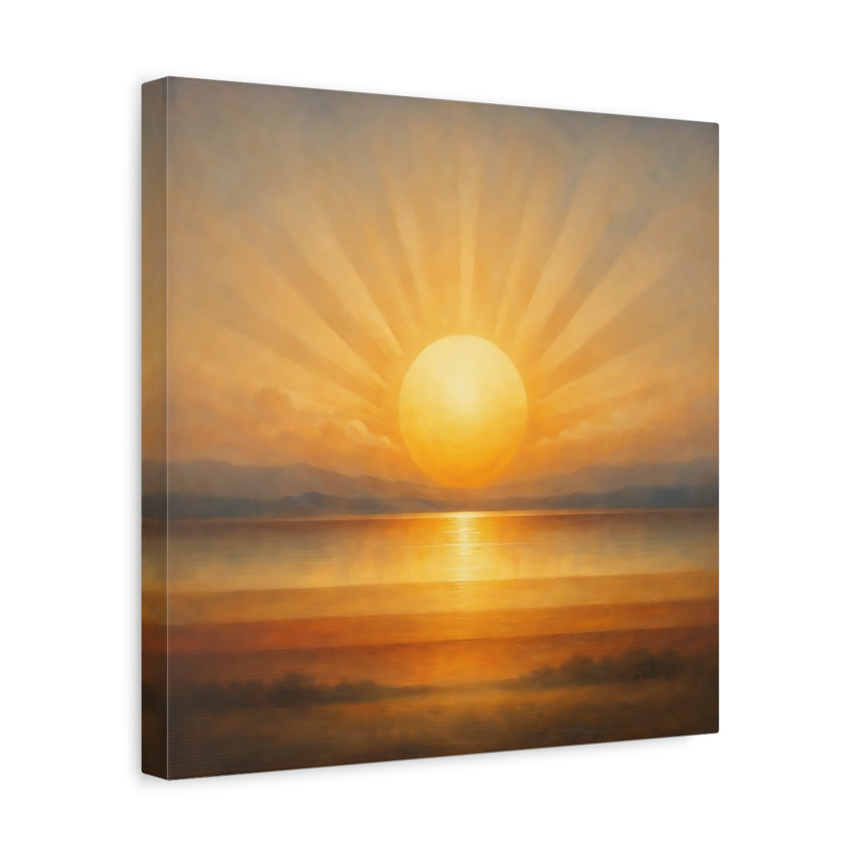 Side Mockup 7. Nature Ocean Sunset Golden Sunset shown as stretched canvas wall art