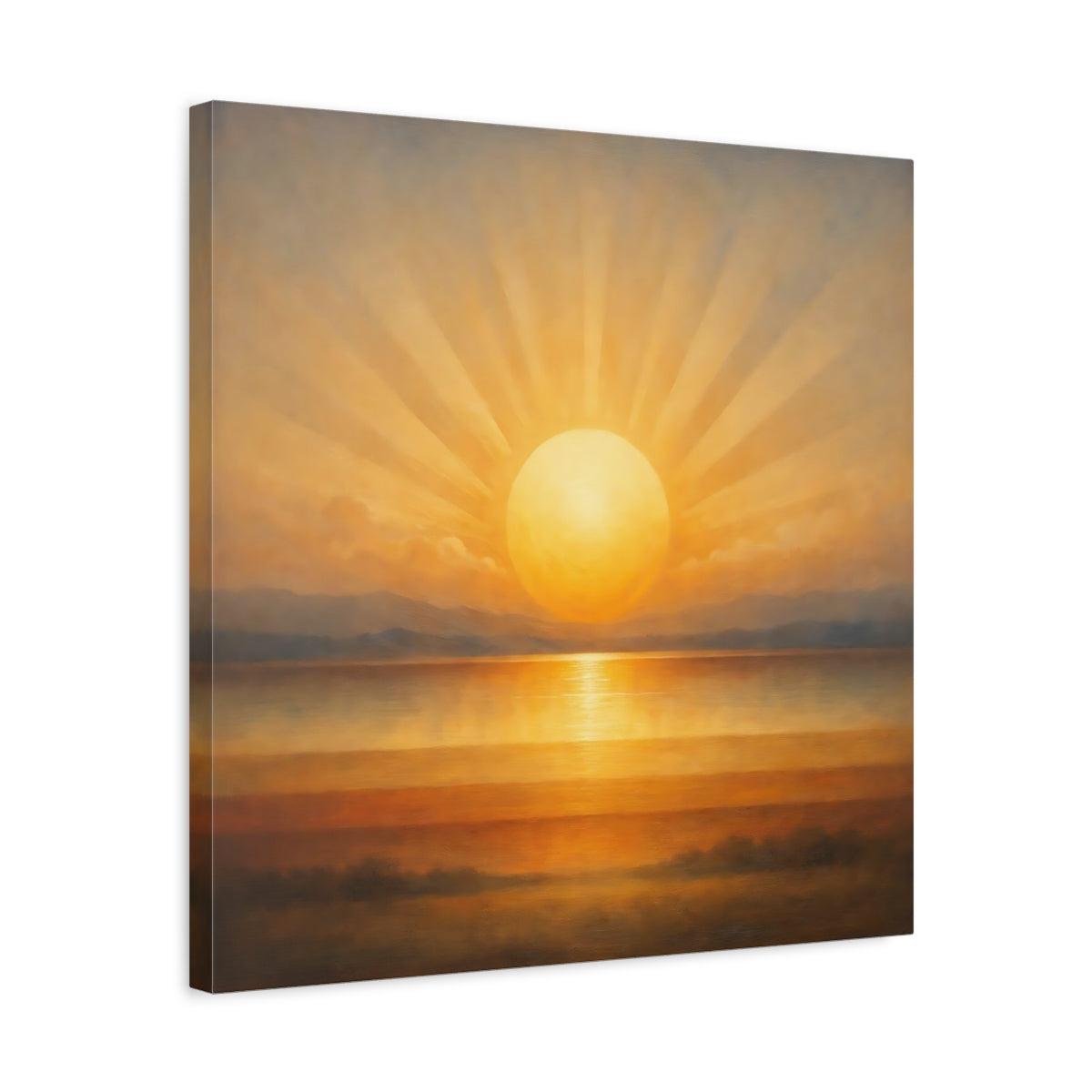 Side Mockup 5. Nature Ocean Sunset Golden Sunset shown as stretched canvas wall art