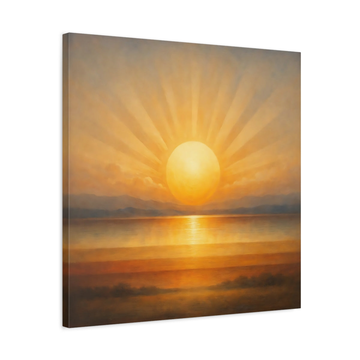 Side Mockup 4. Nature Ocean Sunset Golden Sunset shown as stretched canvas wall art