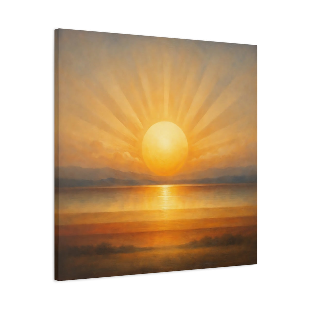 Side Mockup 3. Nature Ocean Sunset Golden Sunset shown as stretched canvas wall art