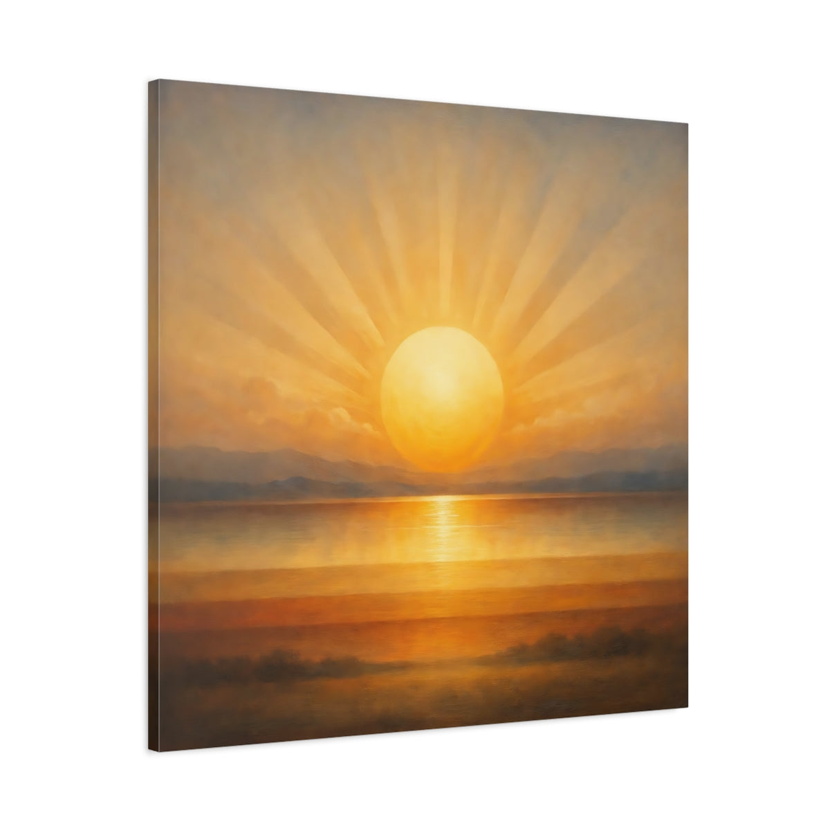 Side Mockup 2. Nature Ocean Sunset Golden Sunset shown as stretched canvas wall art