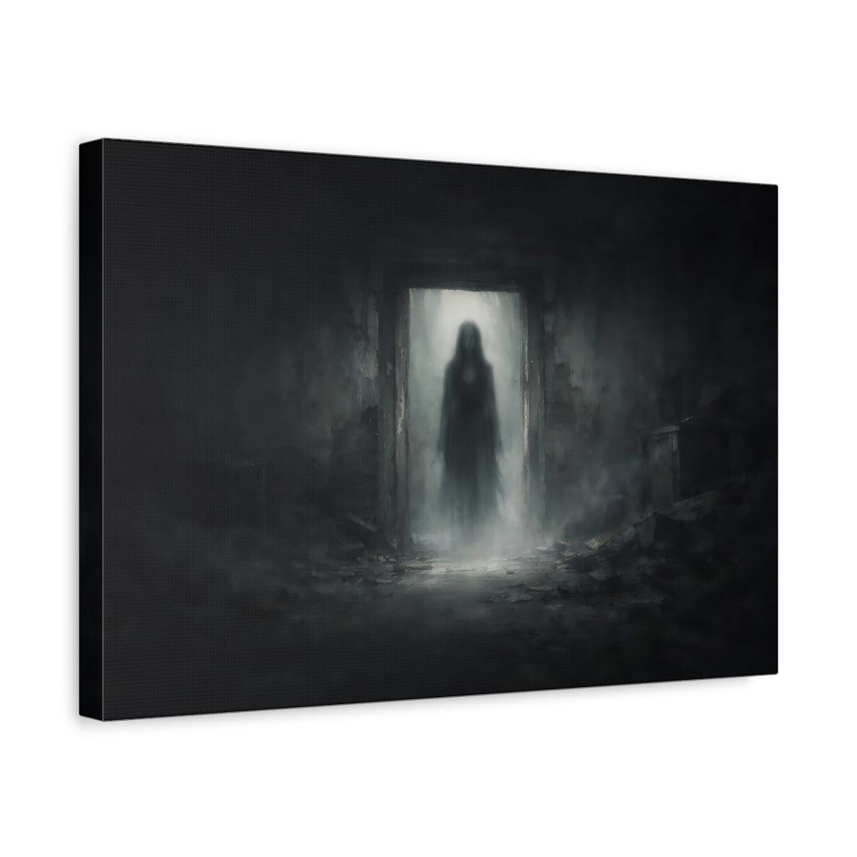 Horror Black Contrast Ghostly Figure - Canvas Wall Art Print