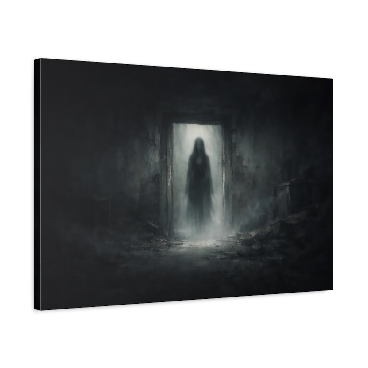 Horror Black Contrast Ghostly Figure - Canvas Wall Art Print