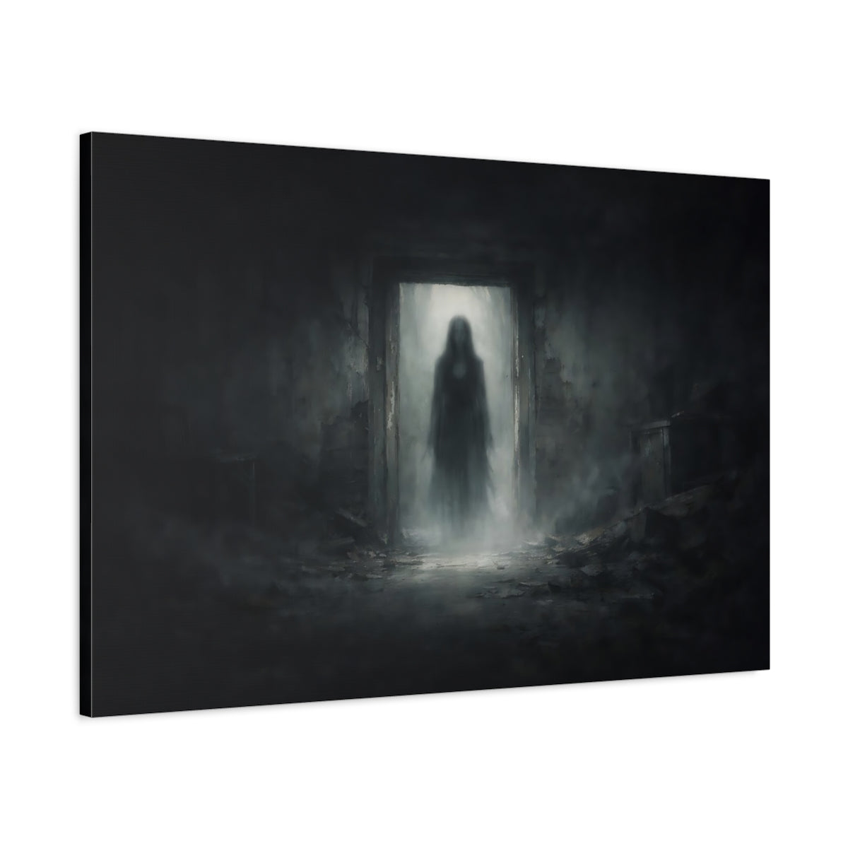Horror Black Contrast Ghostly Figure - Canvas Wall Art Print