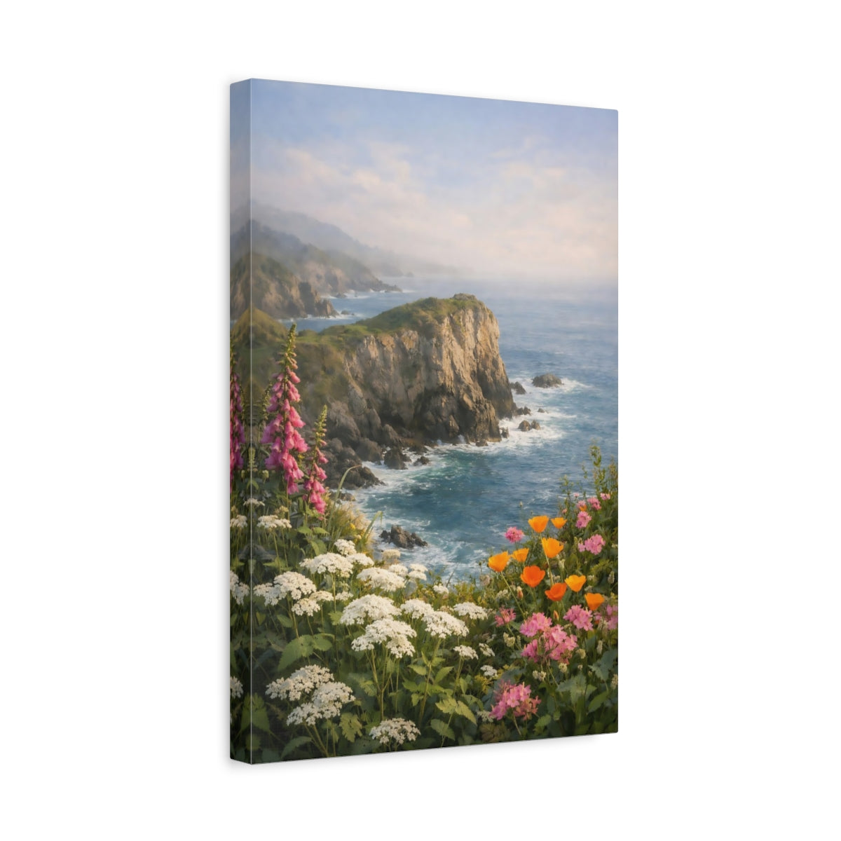 Side Mockup 4. Nature Coastal Cliffs Vibrant Coastal View shown as stretched canvas wall art