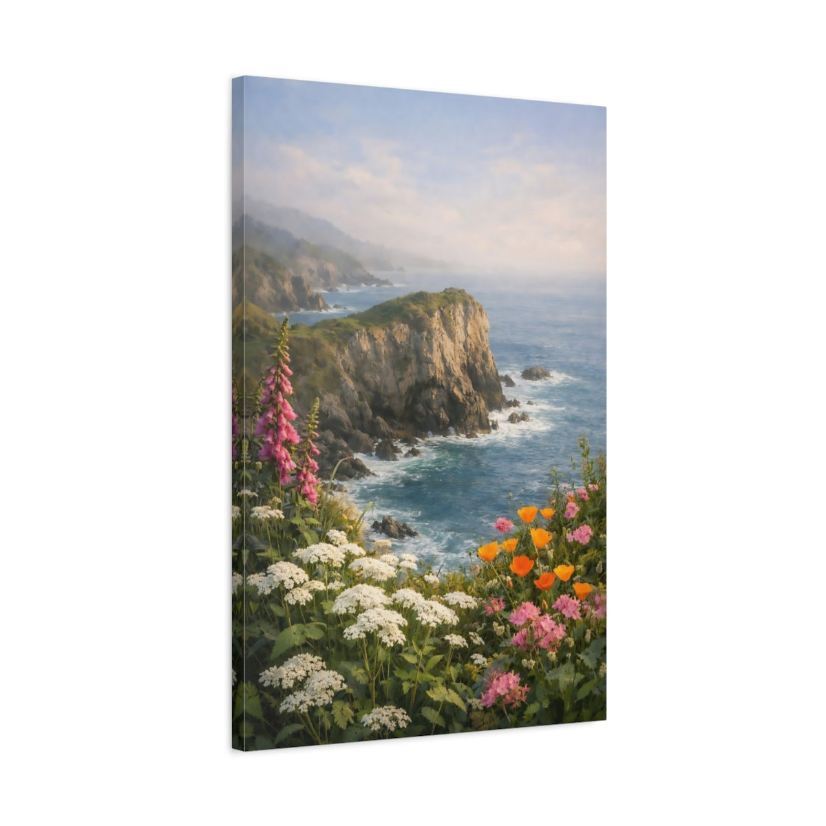 Side Mockup 2. Nature Coastal Cliffs Vibrant Coastal View shown as stretched canvas wall art