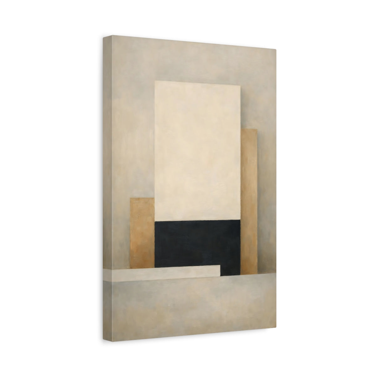 Side Mockup 4. Abstract Abstract Forms Beige Black Abstract shown as stretched canvas wall art