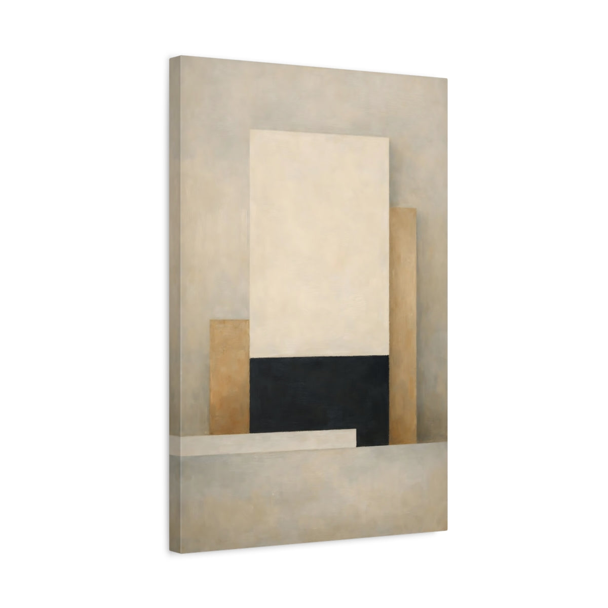 Side Mockup 3. Abstract Abstract Forms Beige Black Abstract shown as stretched canvas wall art