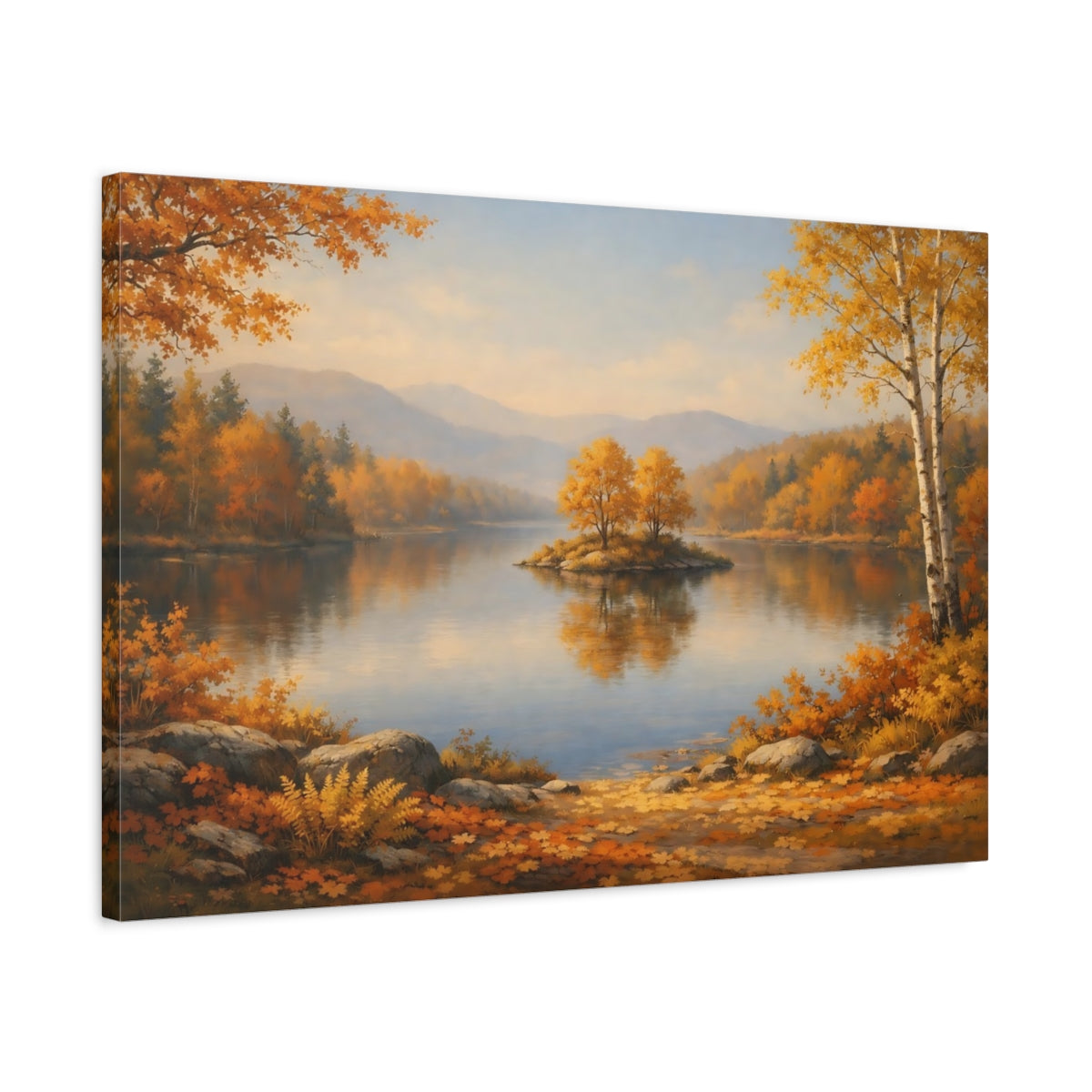 Landscape Autumn Leaves Lake Nature - Canvas Wall Art Print