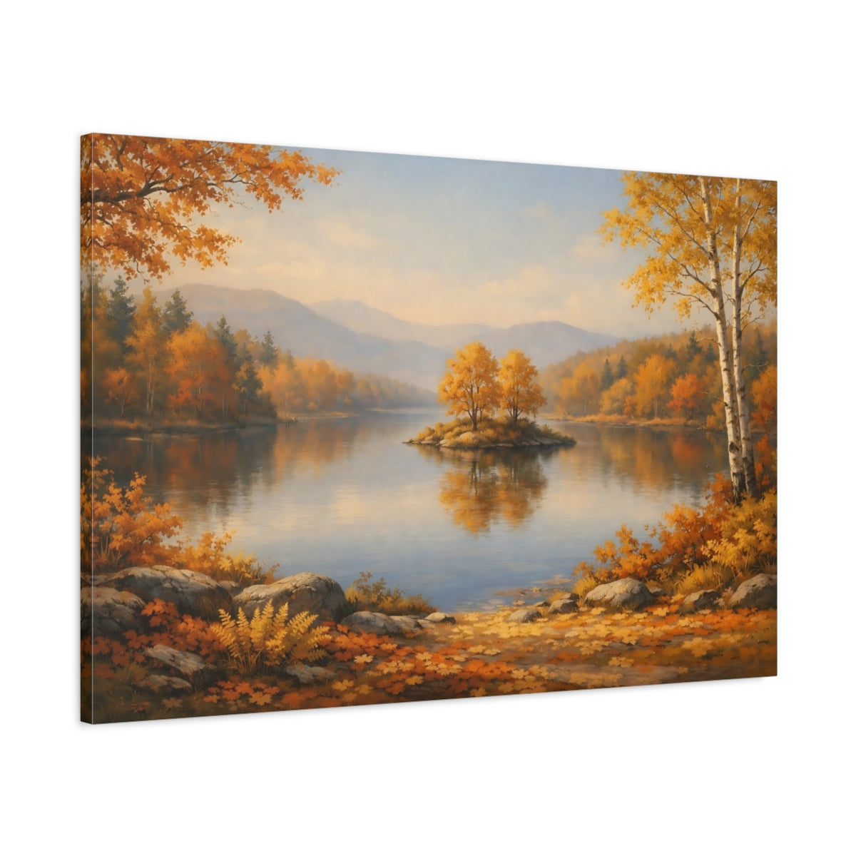 Landscape Autumn Leaves Lake Nature - Canvas Wall Art Print