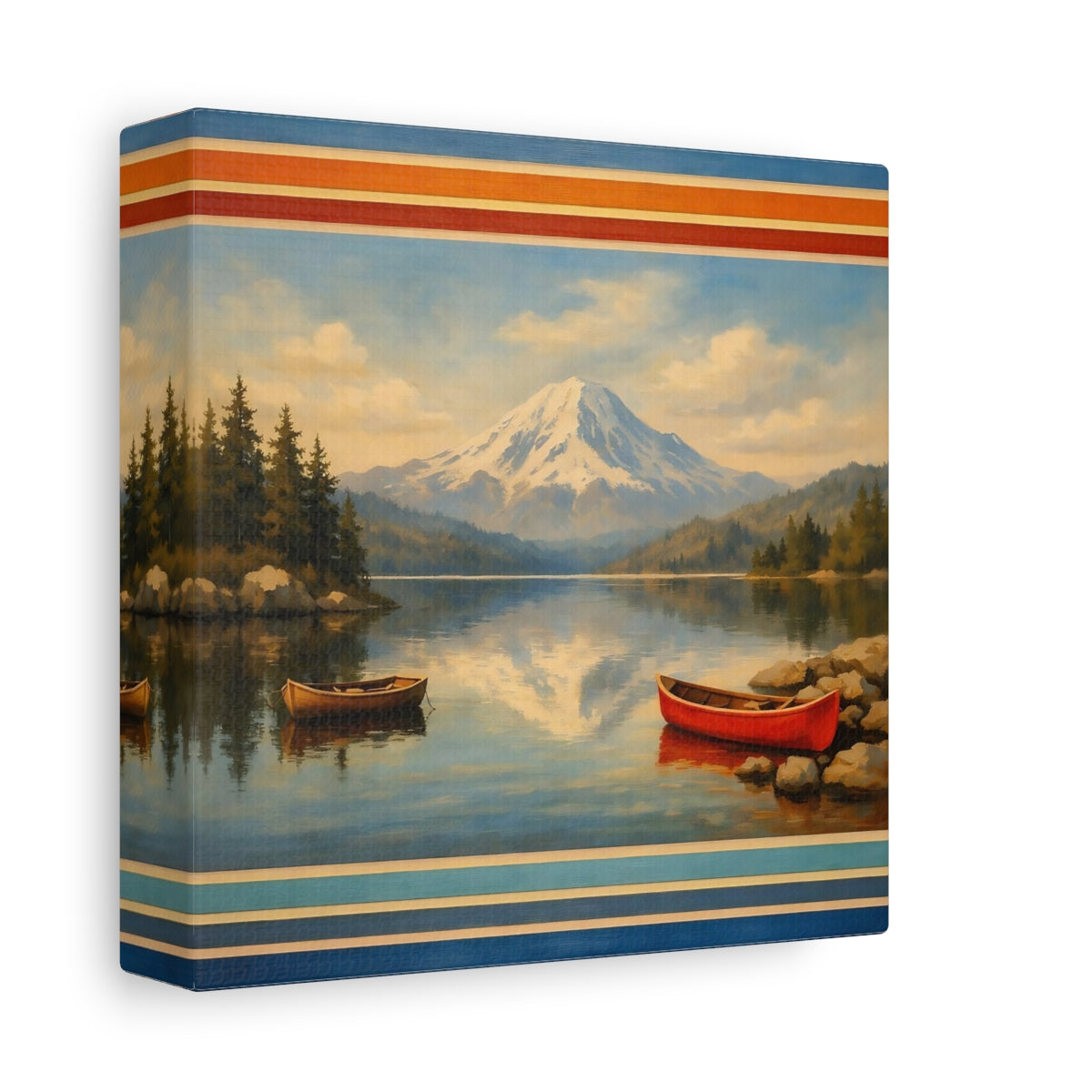 Side Mockup 1. Nature Mountain Lake Blue Mountain Lake shown as stretched canvas wall art