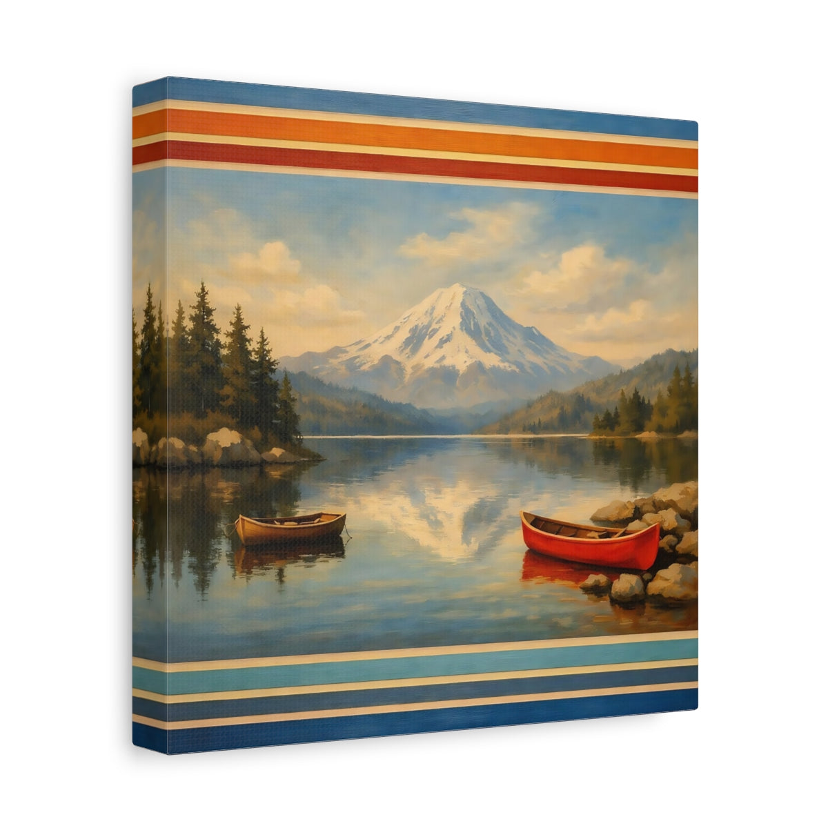 Side Mockup 9. Nature Mountain Lake Blue Mountain Lake shown as stretched canvas wall art