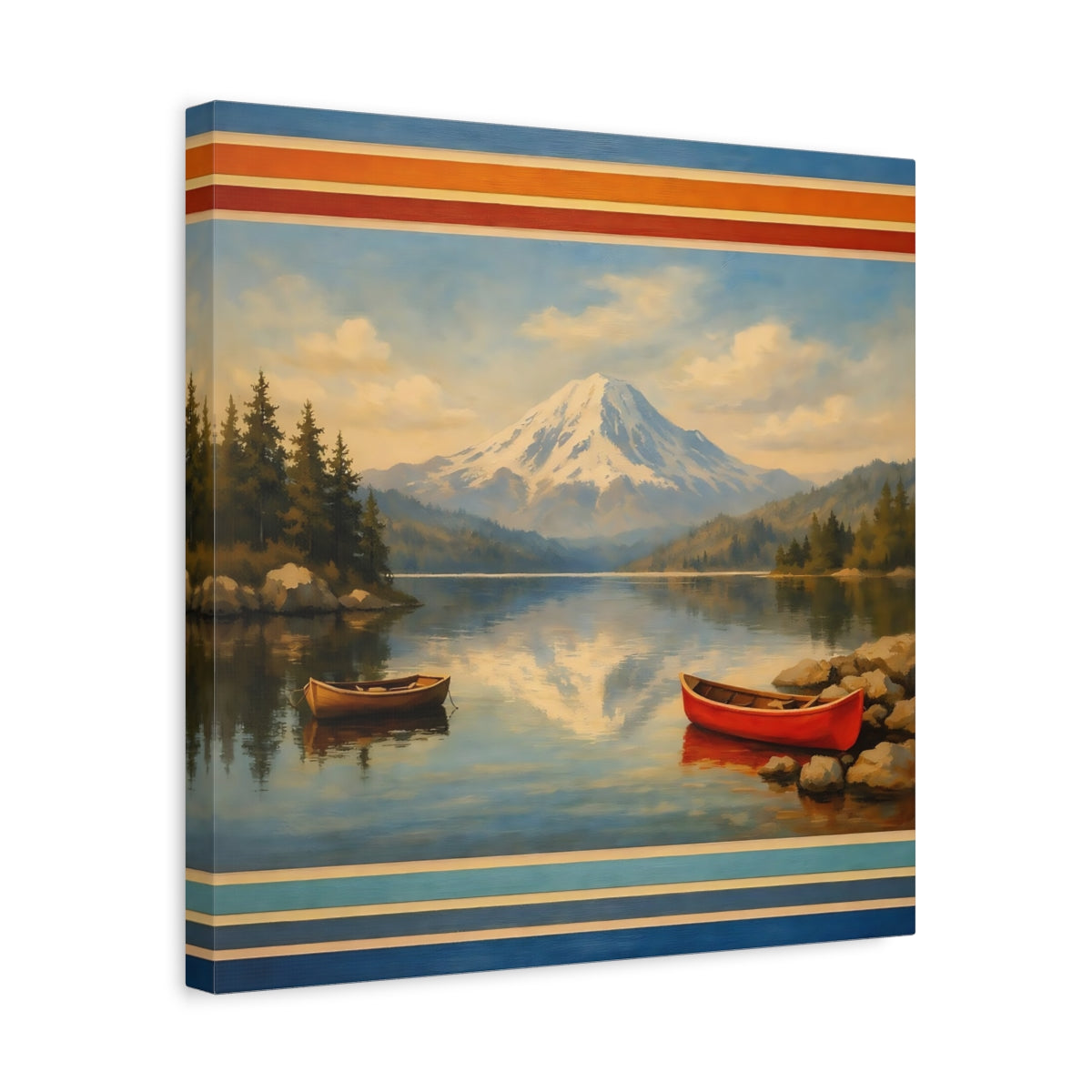 Side Mockup 6. Nature Mountain Lake Blue Mountain Lake shown as stretched canvas wall art