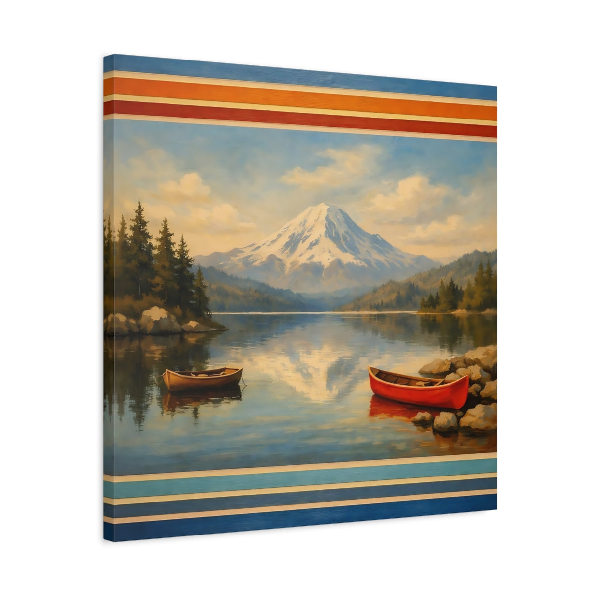 Side Mockup 4. Nature Mountain Lake Blue Mountain Lake shown as stretched canvas wall art