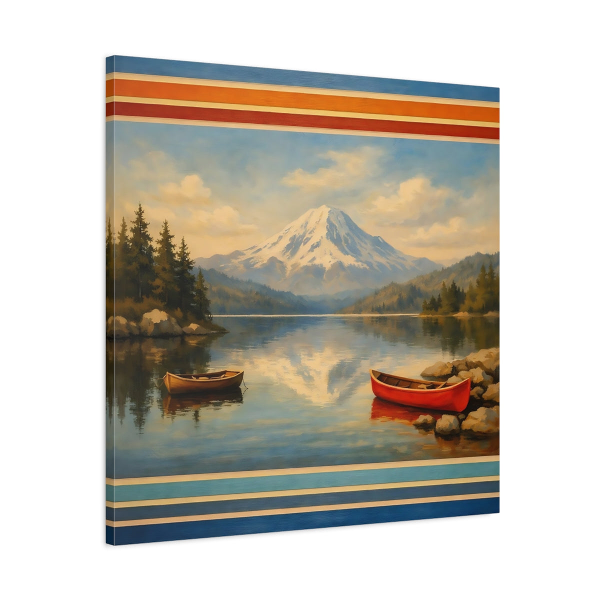 Side Mockup 3. Nature Mountain Lake Blue Mountain Lake shown as stretched canvas wall art