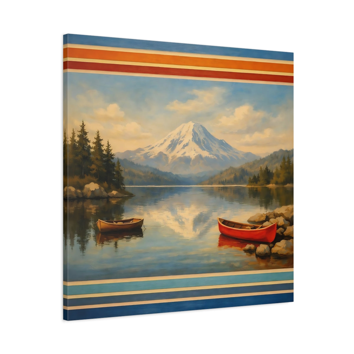 Side Mockup 2. Nature Mountain Lake Blue Mountain Lake shown as stretched canvas wall art