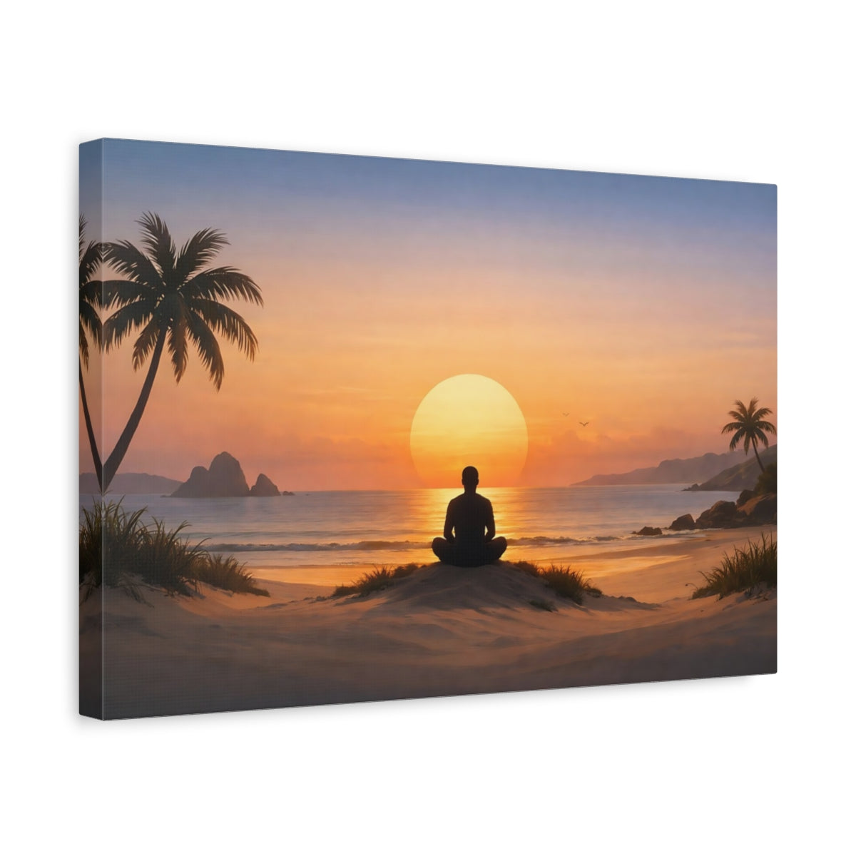 Funny Landscape Beach Meditating Figure Nature - Canvas Wall Art Print