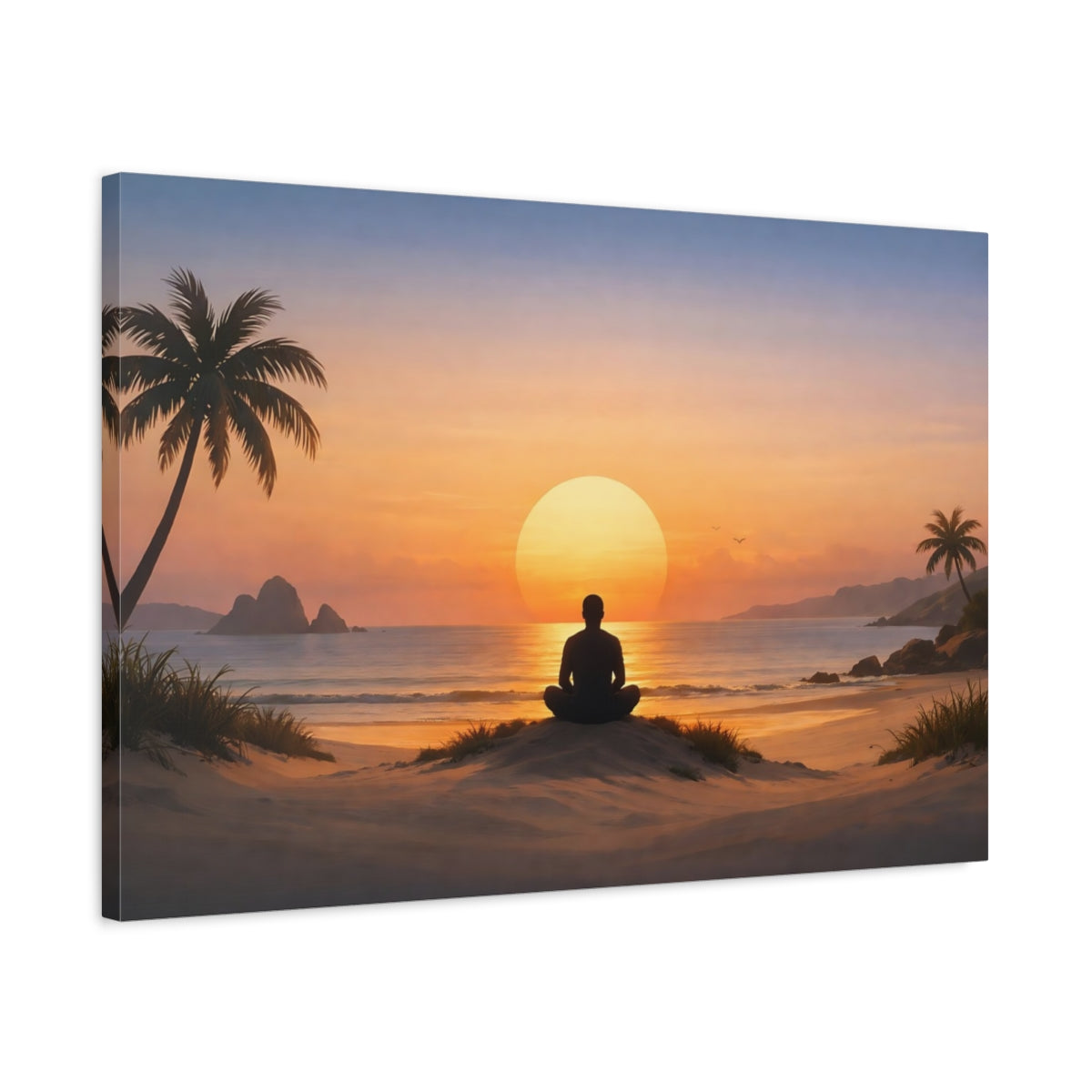 Funny Landscape Beach Meditating Figure Nature - Canvas Wall Art Print