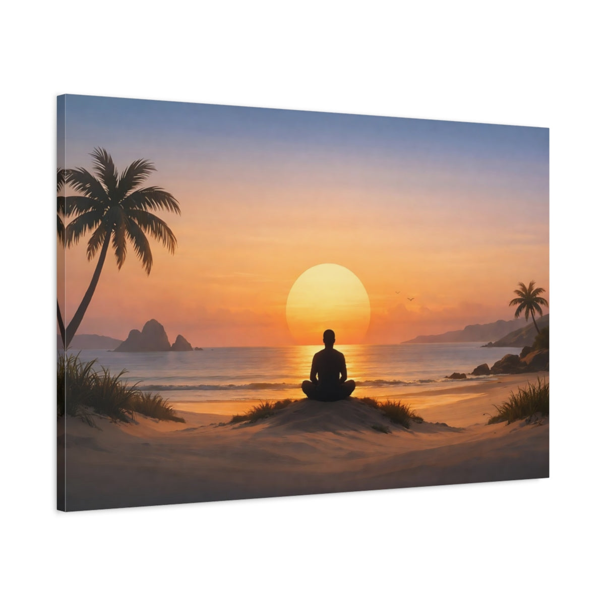 Funny Landscape Beach Meditating Figure Nature - Canvas Wall Art Print