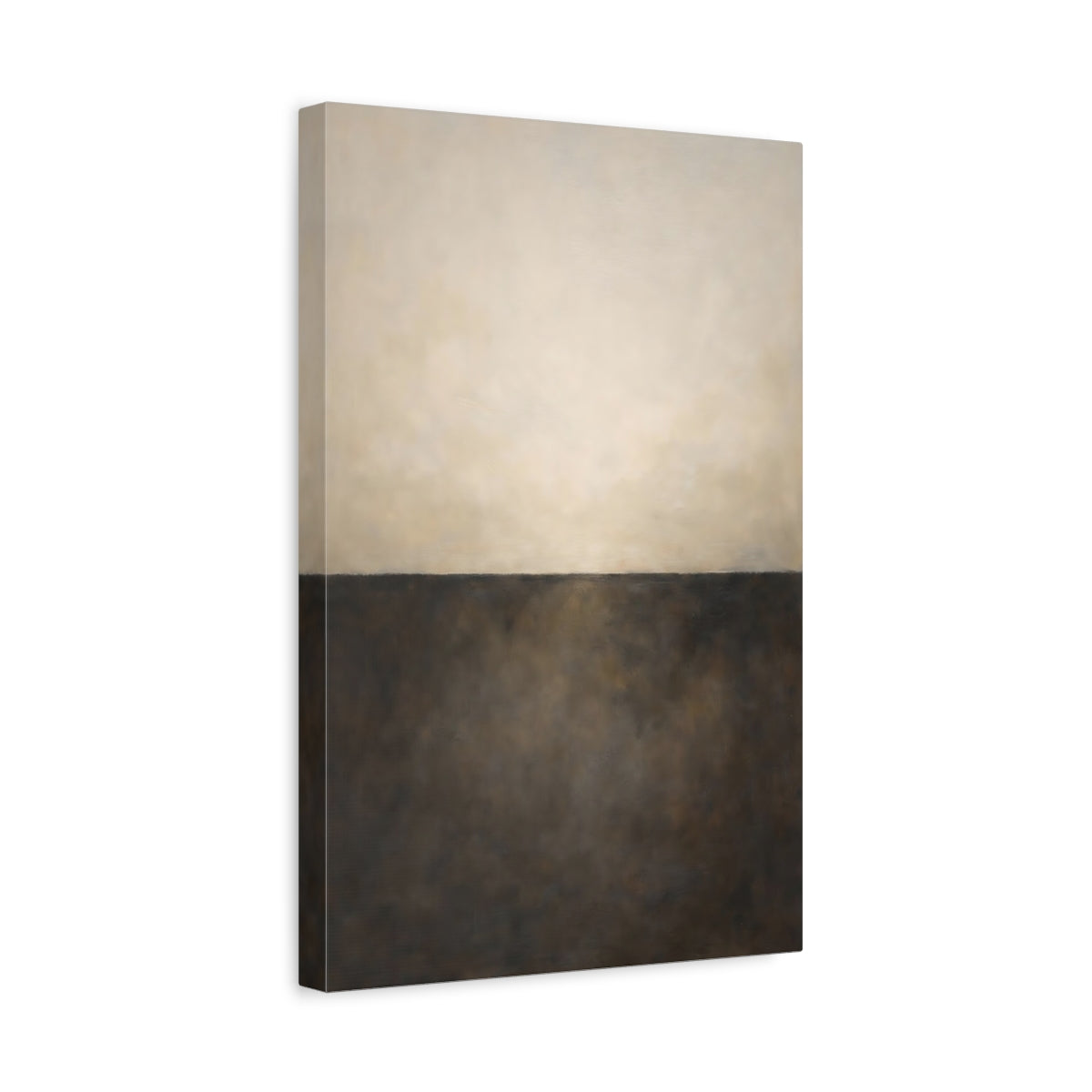 Side Mockup 4. Abstract Abstract Horizon Brown And Beige shown as stretched canvas wall art