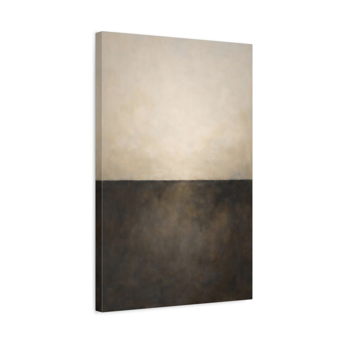 Side Mockup 3. Abstract Abstract Horizon Brown And Beige shown as stretched canvas wall art