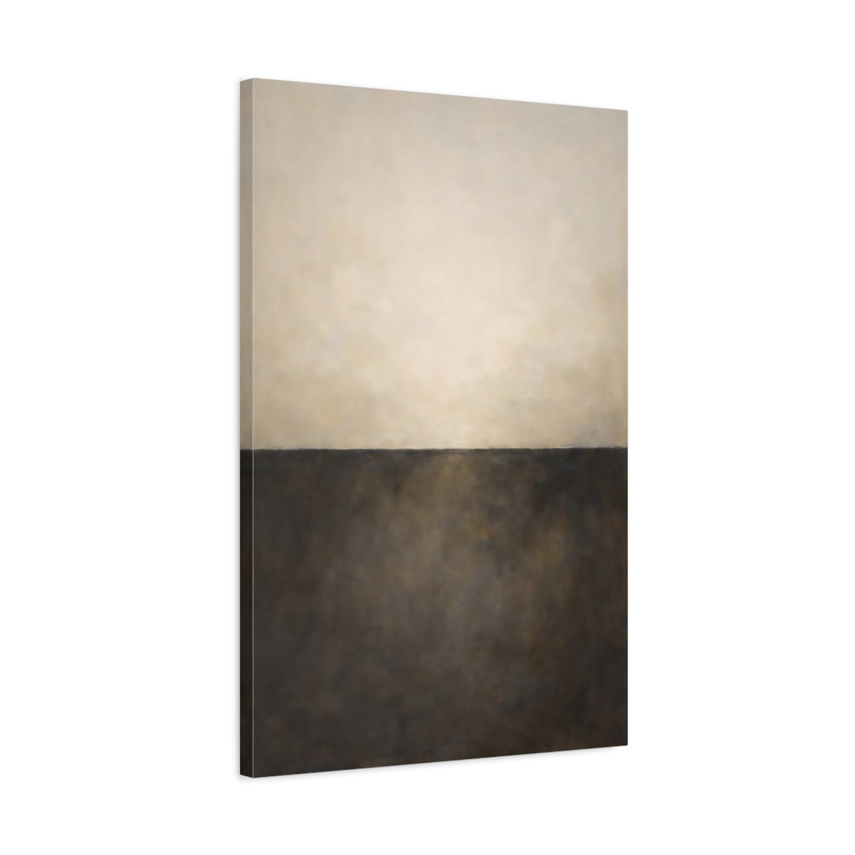 Side Mockup 2. Abstract Abstract Horizon Brown And Beige shown as stretched canvas wall art