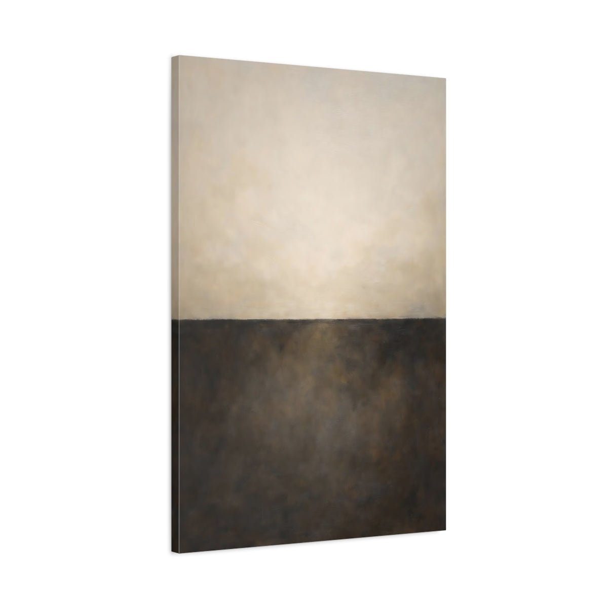 Side Mockup 1. Abstract Abstract Horizon Brown And Beige shown as stretched canvas wall art