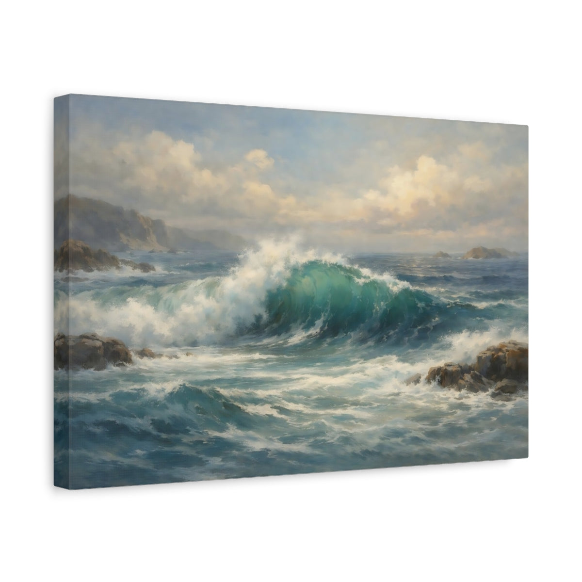 Side Mockup 4. Ethereal Ocean Map Depth Composition shown as stretched canvas wall art