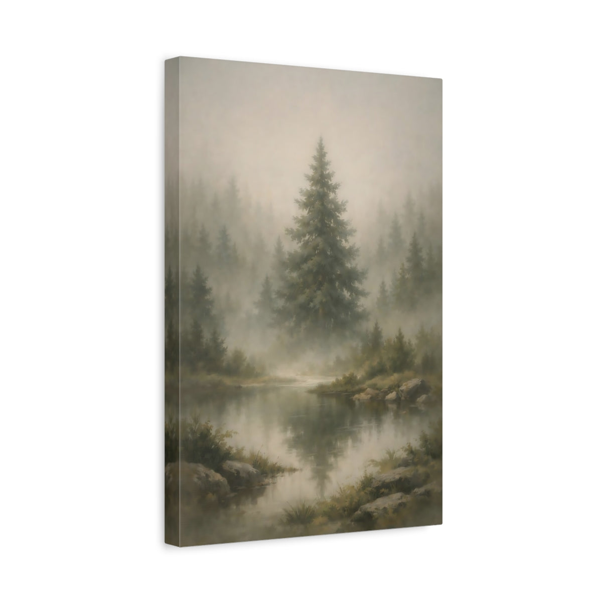 Side Mockup 4. Nature Misty Forest Misty Forest Landscape shown as stretched canvas wall art