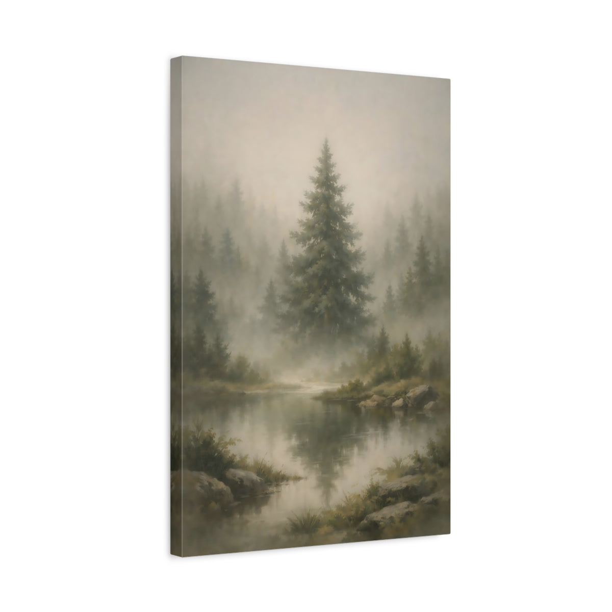 Side Mockup 3. Nature Misty Forest Misty Forest Landscape shown as stretched canvas wall art