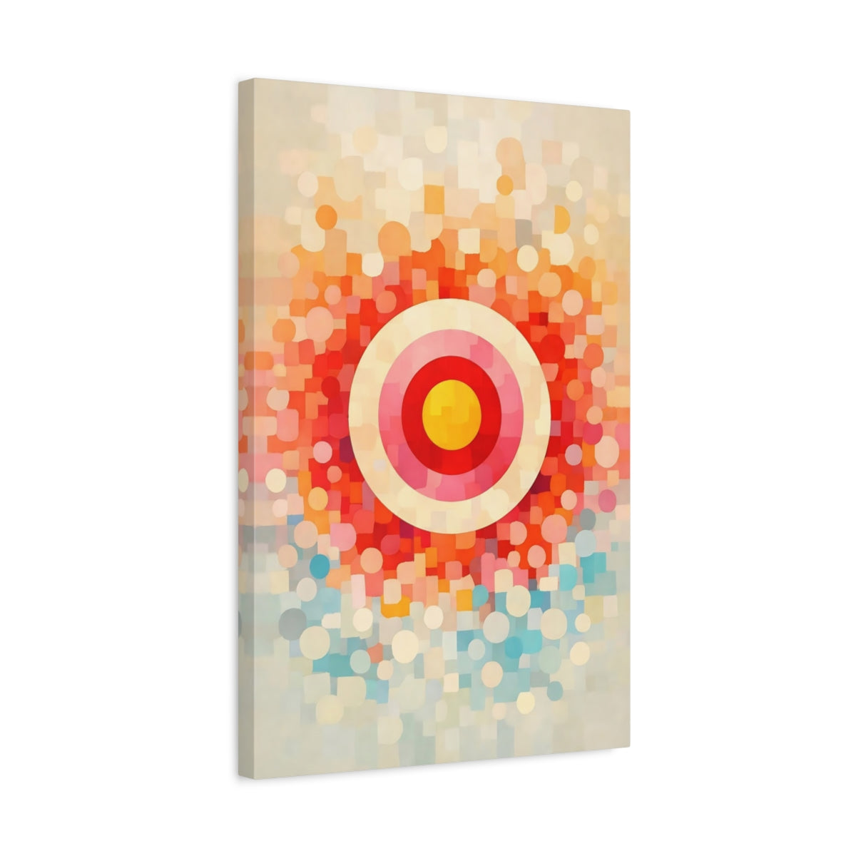 Side Mockup 3. Abstract Target Geometric Target shown as stretched canvas wall art