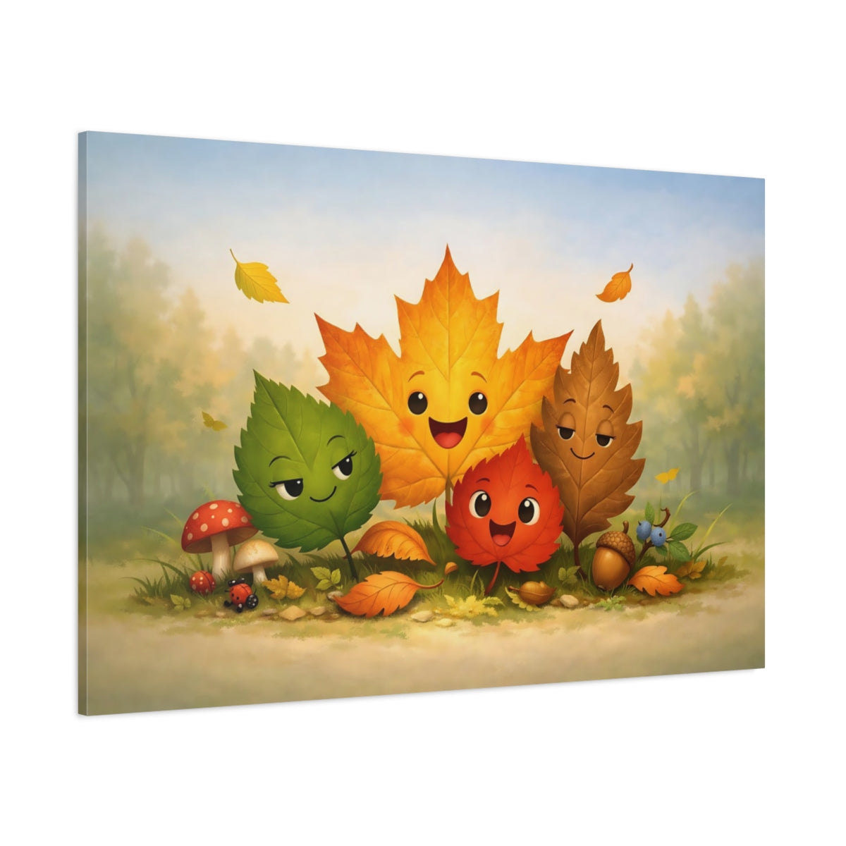 Funny Leaves Nature Fall - Canvas Wall Art Print