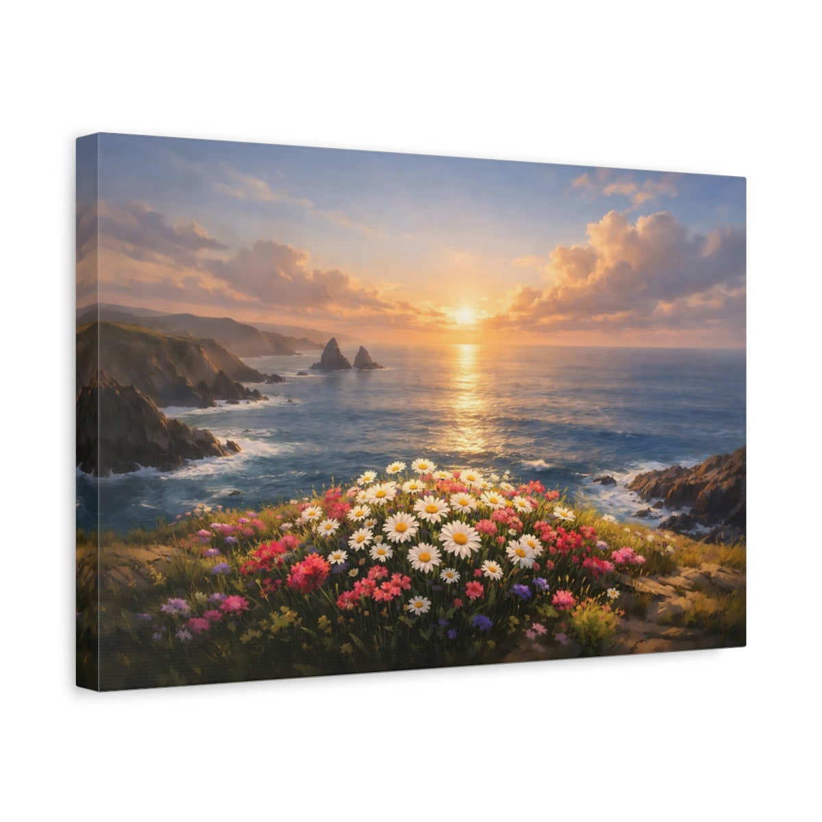 Seascape Flower Coast Wildflowers Nature - Canvas Wall Art Print