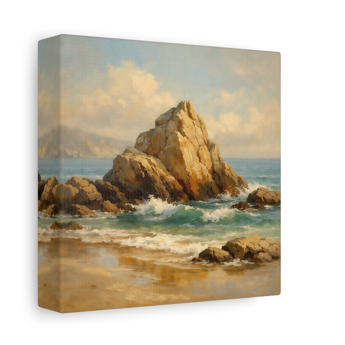 Side Mockup 1. Nature Coastal Rocks Coastal Landscape shown as stretched canvas wall art