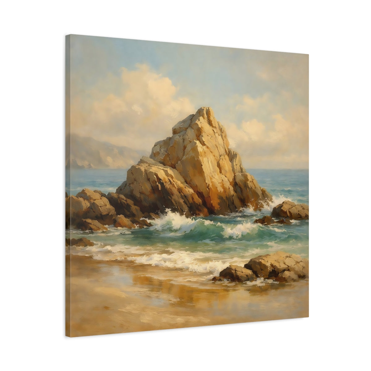 Side Mockup 3. Nature Coastal Rocks Coastal Landscape shown as stretched canvas wall art