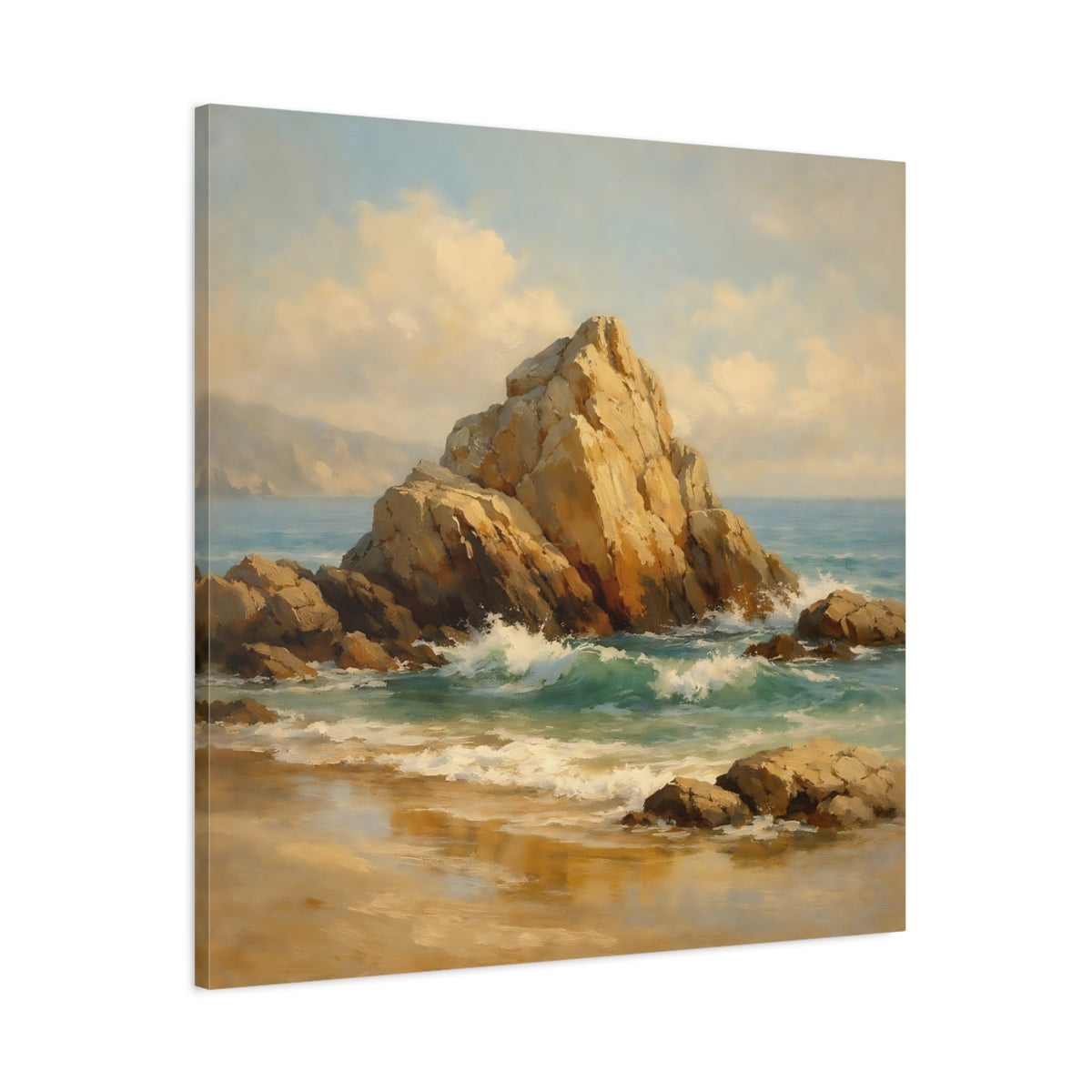 Side Mockup 2. Nature Coastal Rocks Coastal Landscape shown as stretched canvas wall art
