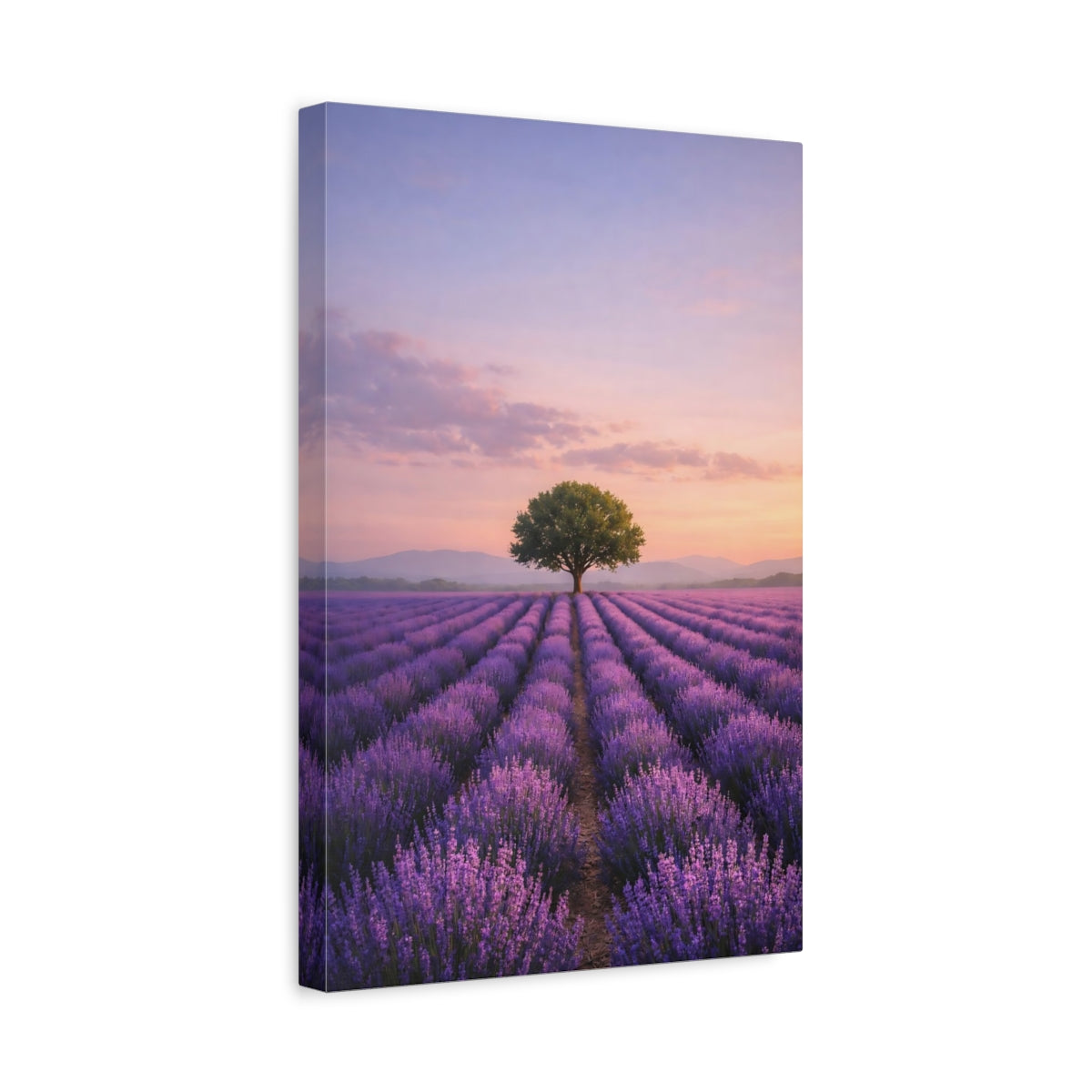Side Mockup 4. Nature Lavender Field Purple Lavender Field shown as stretched canvas wall art