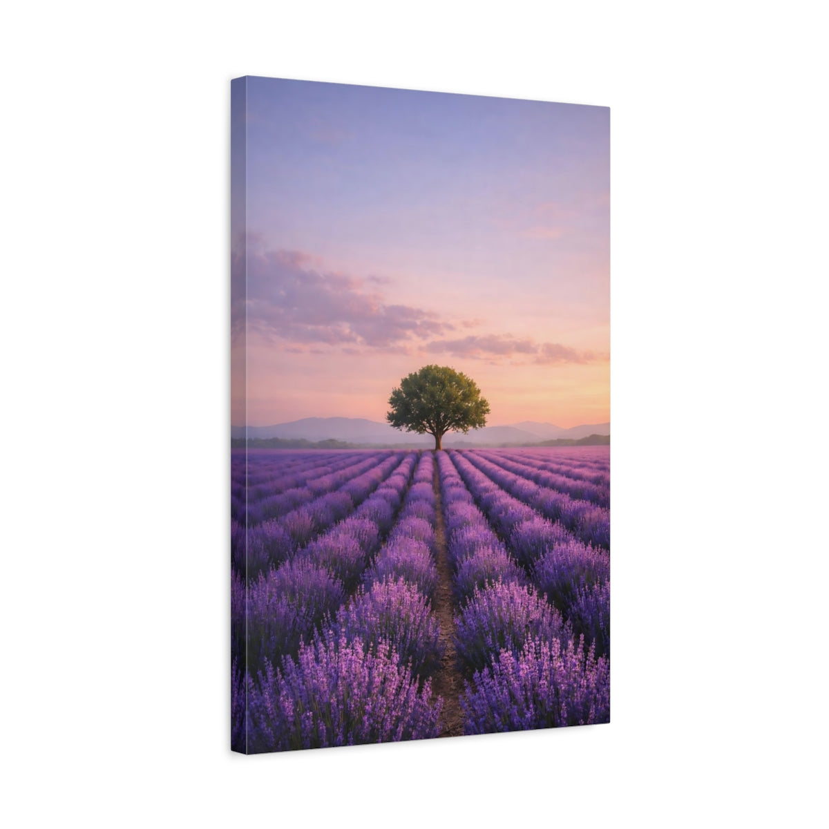 Side Mockup 3. Nature Lavender Field Purple Lavender Field shown as stretched canvas wall art