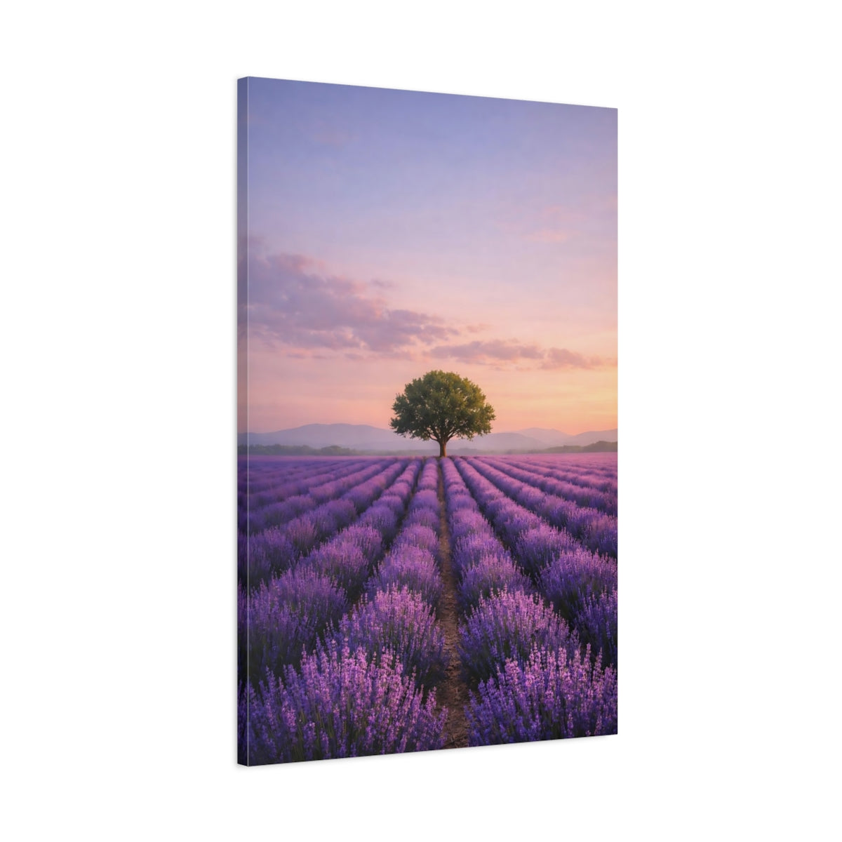 Side Mockup 1. Nature Lavender Field Purple Lavender Field shown as stretched canvas wall art