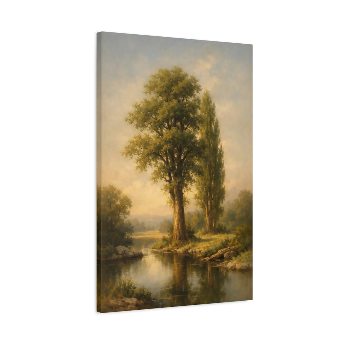 Side Mockup 2. Nature River Trees Green Nature Landscape shown as stretched canvas wall art