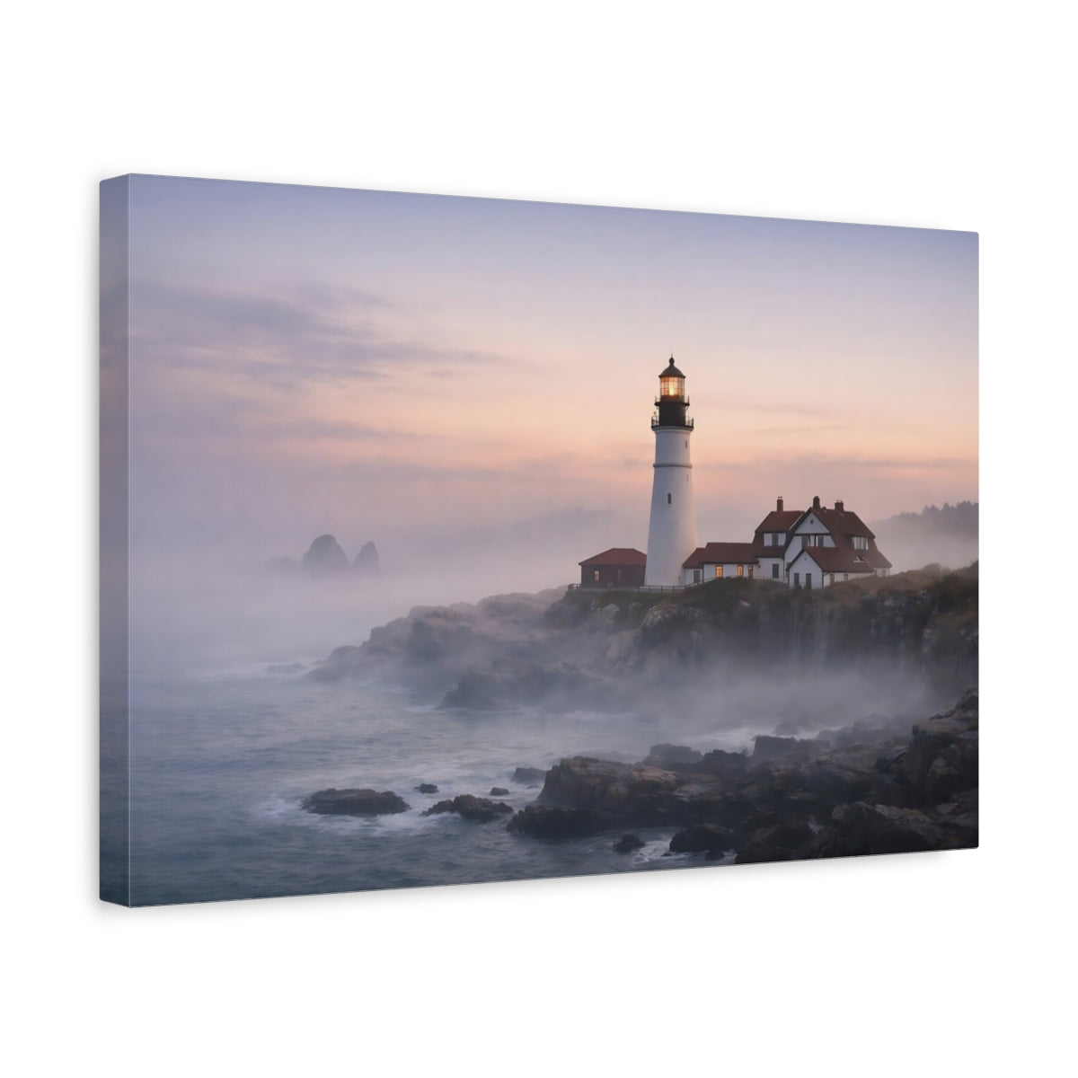 Mist Depth Lighthouse Coast Nature - Canvas Wall Art Print